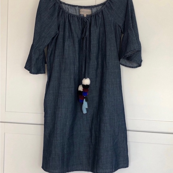 Philosophy Blue Chambray Off-Shoulder Mini A-Line Dress - Picture 2 of 9